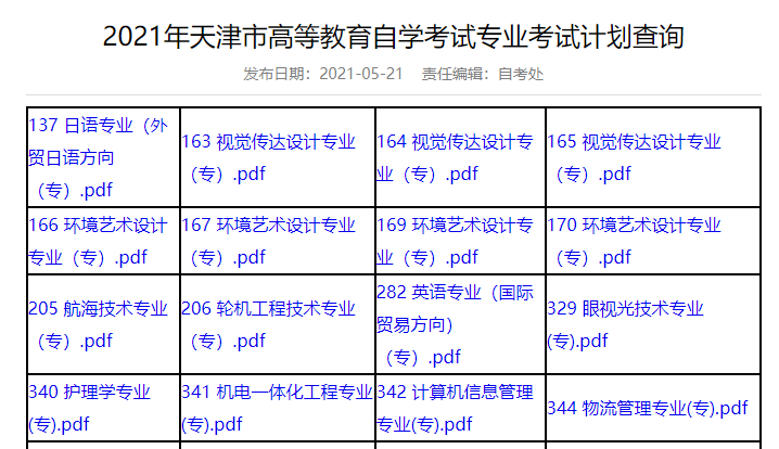 2021年10月天津自考专业计划汇总